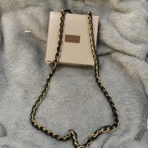 Avon Vintage Black and Golden Links Necklace 39” New in Box